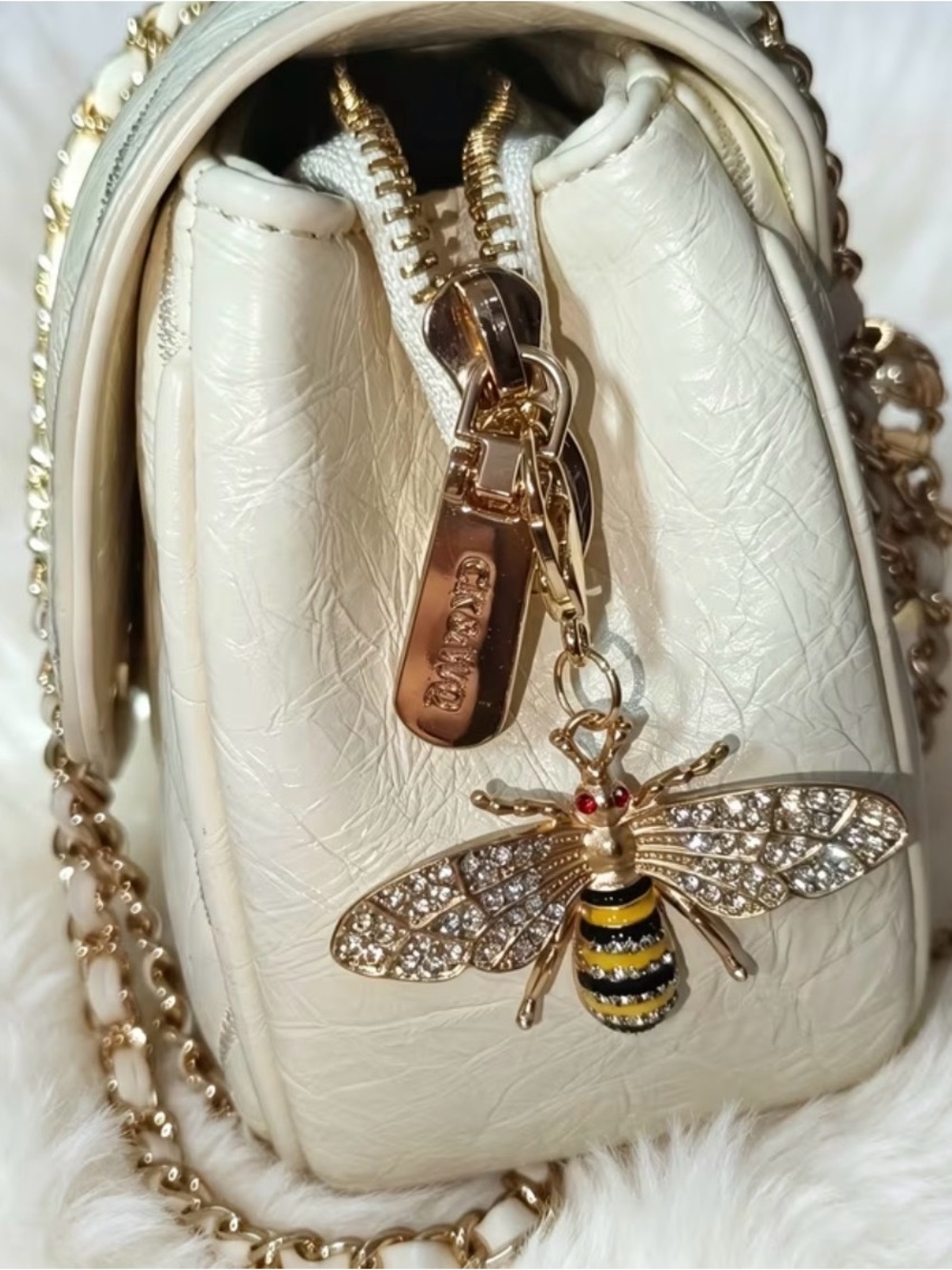 Key & Card Holder with Gold Bee Charm by